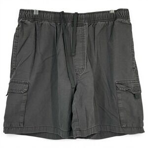 Retro Big Dogs Mens Cargo Shorts Gray Ripstop Cotton Elastic Waist Sz Large Y2K